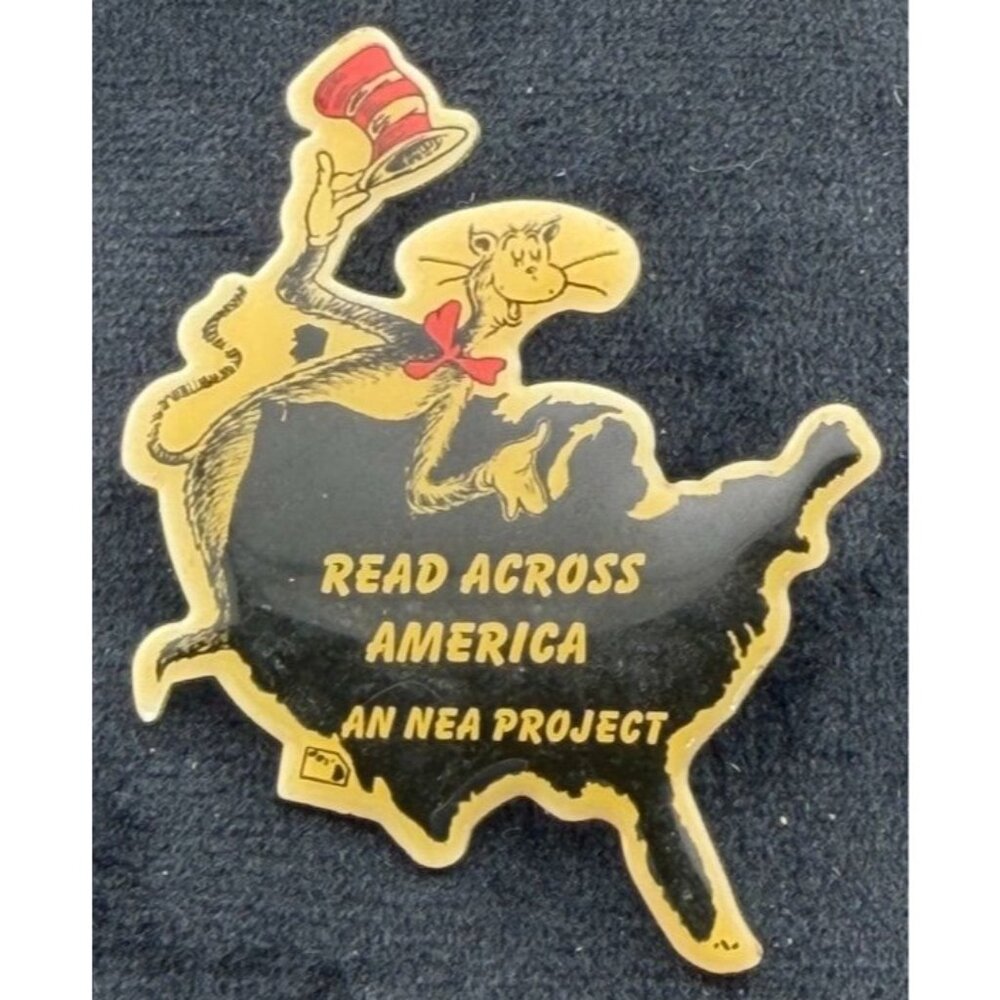 Vintage Pin Dr. Seuss Cat in the Hat Read Across America USA Map 2 1/4"
